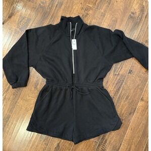Express Fleece Romper Women's L - 80% Cotton - Black - Drop Shoulders - NWT